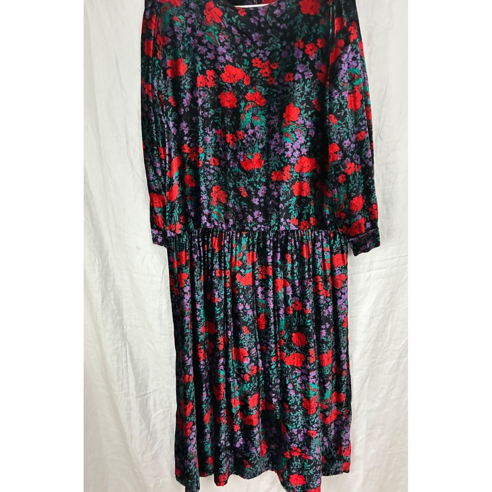 Sante Floral Midi Dress Womens Medium Multi Color 100% Cotton Drop Waist Velour